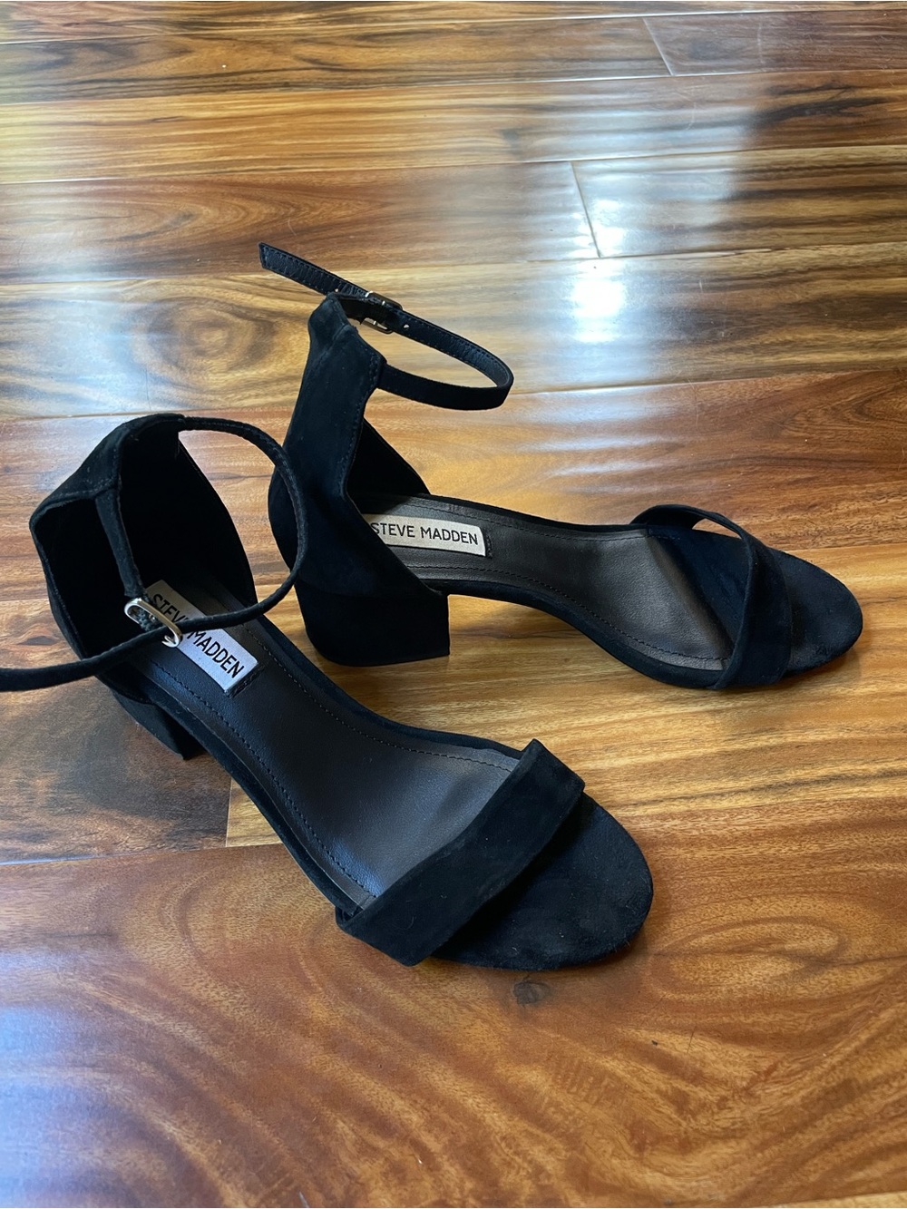 Steve Madden Black Suede Ankle-Strap Block Heels